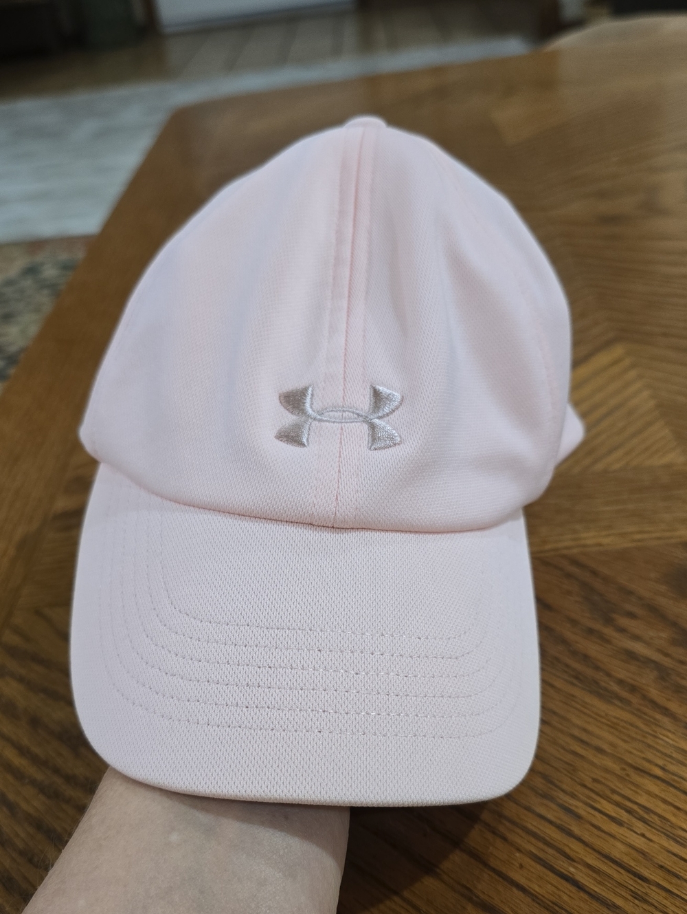 Under Armour Light Pink Athletic Cap with Silver Logo-womens